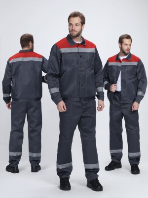 Костюм рабочий Легион-1 усиленный (тк.Смесовая,210) брюки, т.серый/красный