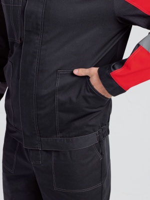 Костюм рабочий с брюками Бриготек-1 (тк.Смесовая,260), 60% хлопка, т.серый/красный