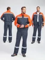 Костюм рабочий с брюками Бриготек-1 (тк.Смесовая,260), 60% хлопка, т.серый/оранжевый