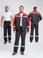 Костюм рабочий с брюками Бриготек-1 (тк.Смесовая,260), 60% хлопка, т.серый/красный