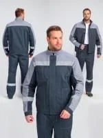 Костюм рабочий с брюками Бриготек-1 (тк.Смесовая,260), 60% хлопка, т.серый/св.серый