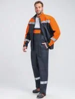 Костюм рабочий с полукомбинезоном Бриготек-2 (тк.Смесовая,260), 60% хлопка, т.серый/оранжевый