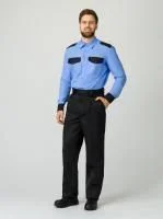 Рубашка охранника с длинным рукавом мужская, ярко-голубой