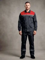 Костюм рабочий белорусского производства "Мастер" (куртка и брюки) т. серый/красный